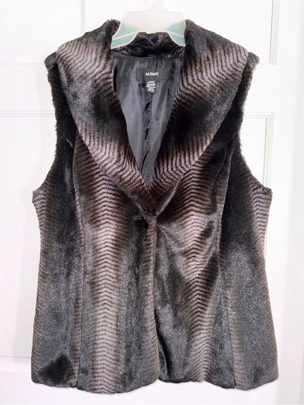 Alfani Black brown Faux Fur Chevron Vest